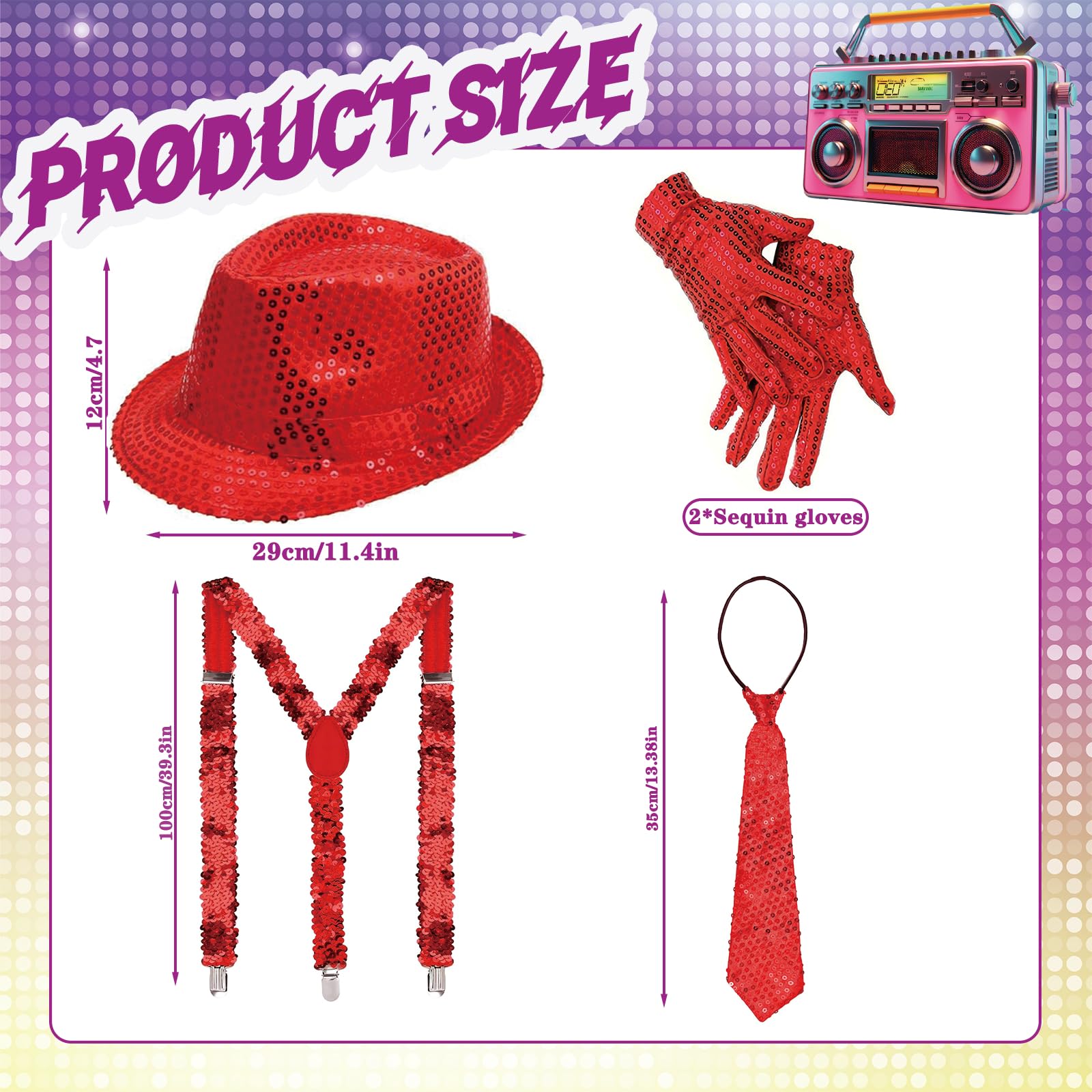 mens sequin costume accessories, sequin braces, sequin outfits, mens outfit, hats, braces, gloves, tie, suitable for carnival party characters - 2