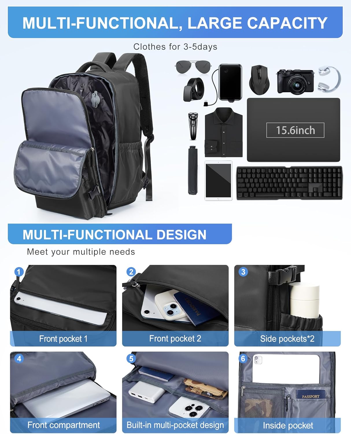 winspansy Vacuum Backpack Travel Essentials with Air Pump Compression Bags for Travel Carry on Flight Approved Seal Vacpack Personal Item Backpack with Vacuum System for Women Men Black