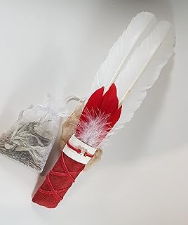Spiritual Smudging Feather. Large 12" White Turkey Wing Feather. With Sample Loose Smudge With Sage and Sweetgrass. Healing, Purifying, Meditating, Incense & Cleansing.