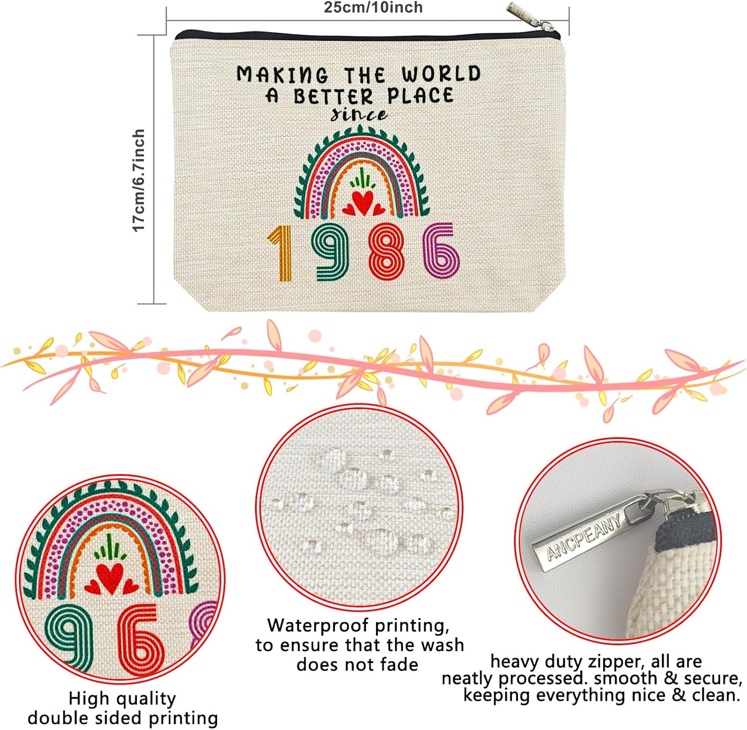 40th Birthday Gifts for Women Her, 40th Birthday Decorations Makeup Bags, 1986 Anniversary 40 Year Old Gift Ideas for Mom, Wife, Sister, Best Friends, Mothers Day, Small Cosmetic Travel Pouch - Image 2