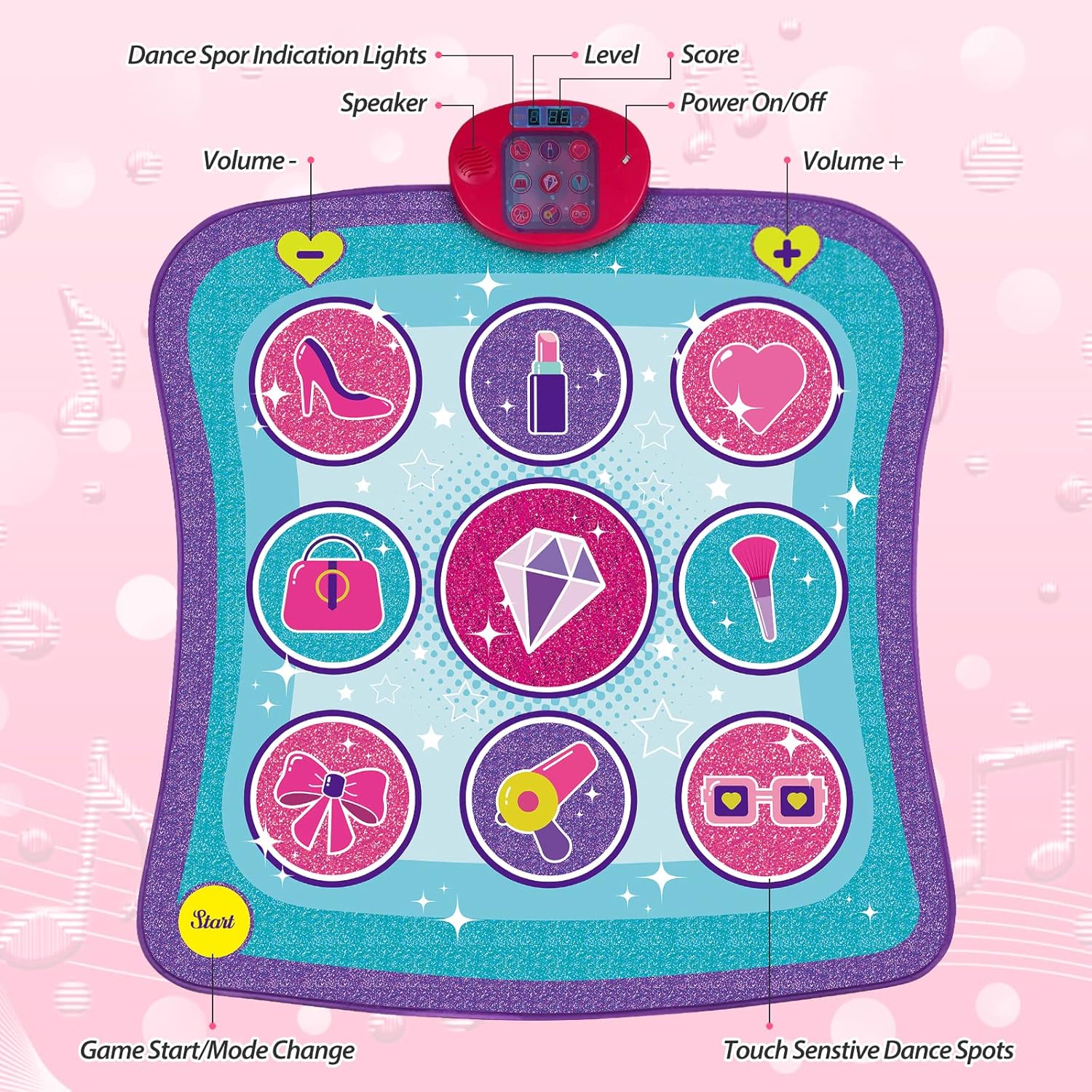 Kids Dance Mat for Girls Boys Ages 3-12, Interactive Electronic Rhythm Dance Pad with Built-in Music & Adjustable Volume, Fun Toddler Active Play Toy Gift for Holiday Birthday Party - Image 3