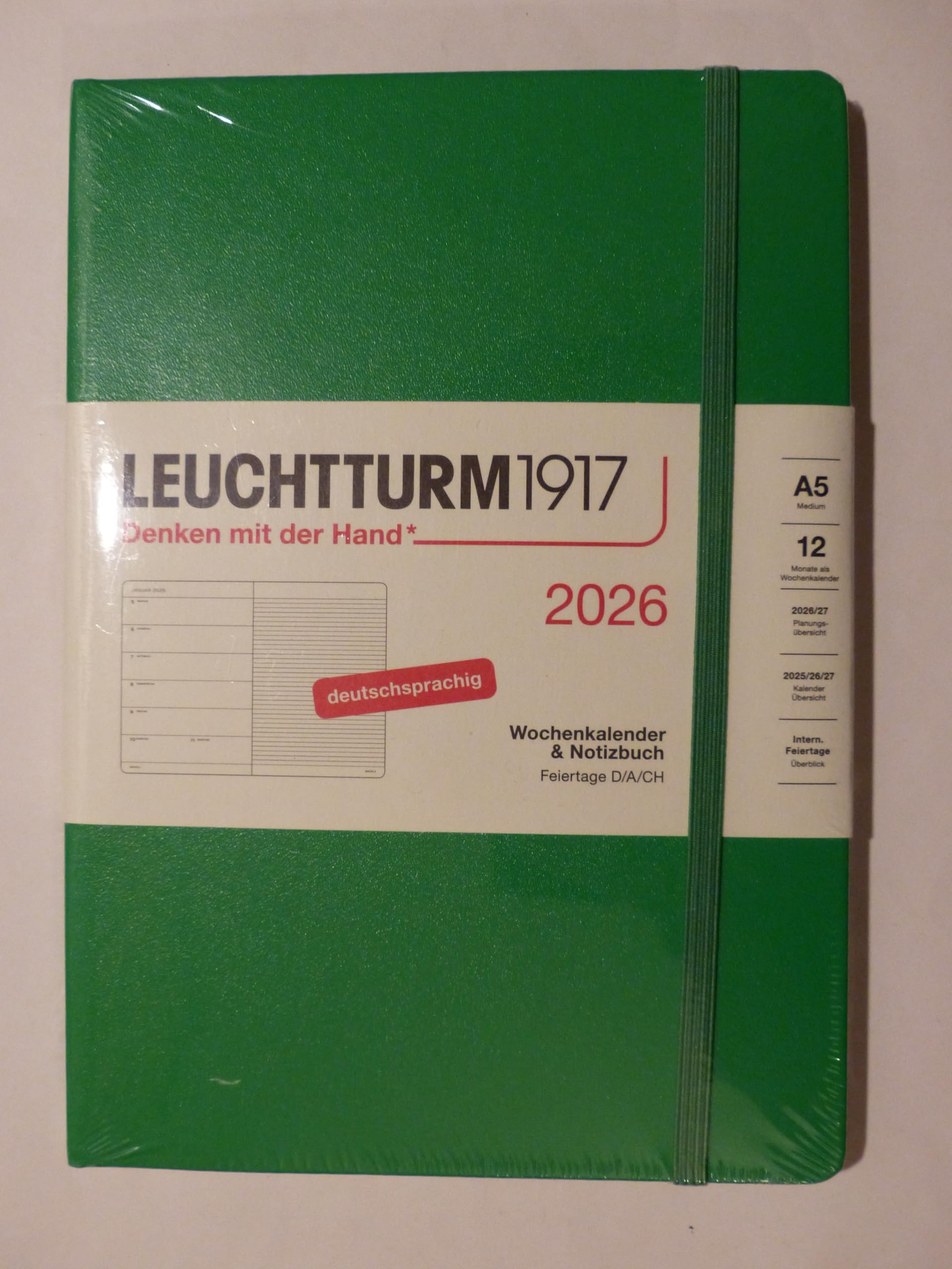 LEUCHTTURM1917 372476 Weekly Calendar & Notebook Medium (A5) 2026, 12 Months, Spring Leaf, German — image 1
