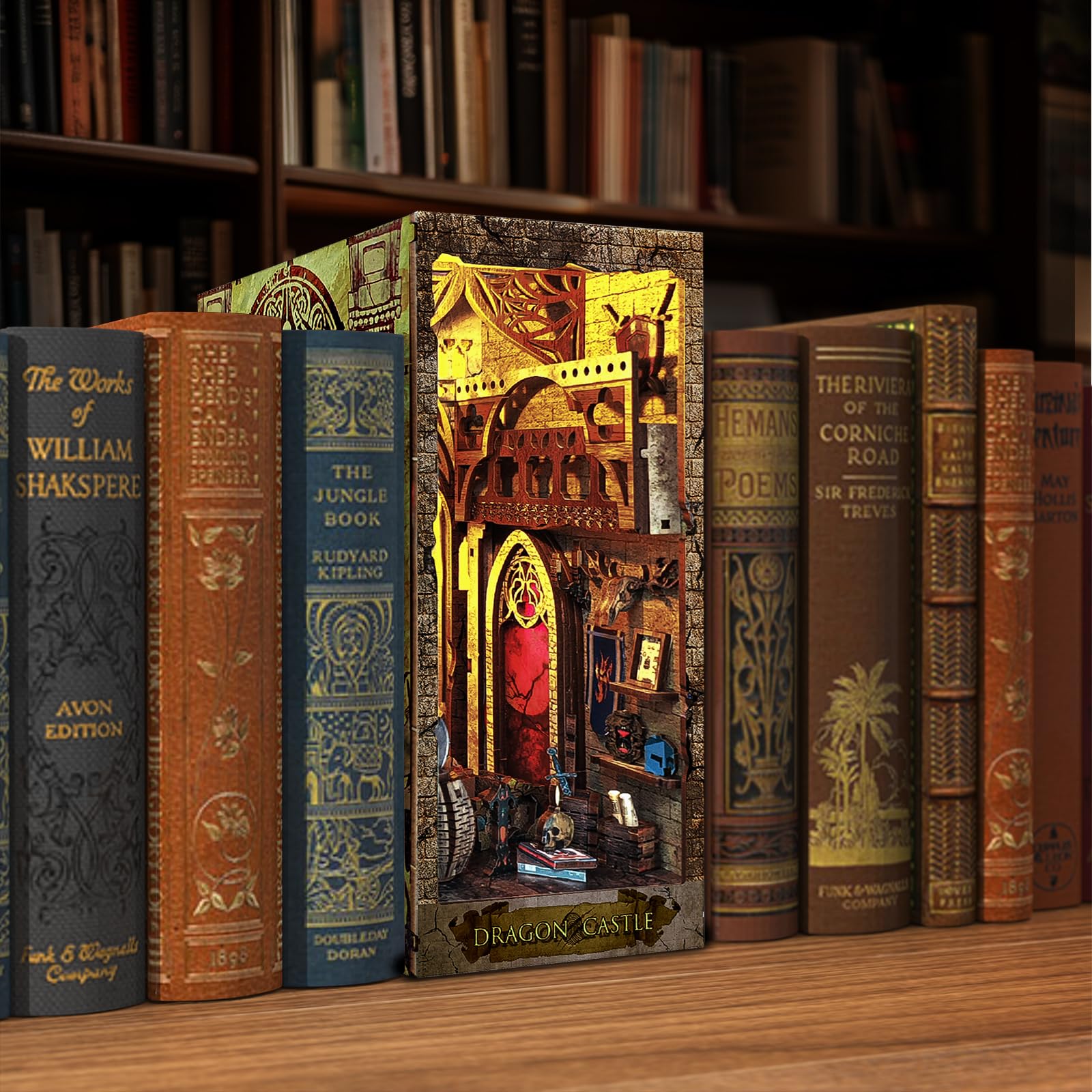 RONSTONE DIY Book Nook Kit - Casa Delle Bambole in Miniatura Regalo per la Creatività dai 14 anni in su - Inserto per Libreria a Puzzle in Legno 3D con Luce LED