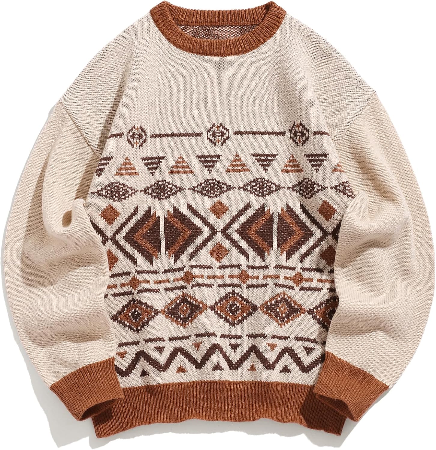 ZAFUL Men's Ethnic Knit Sweater Vintage Graphic Long Sleeve Pullover Crew Neck Striped Jumpers