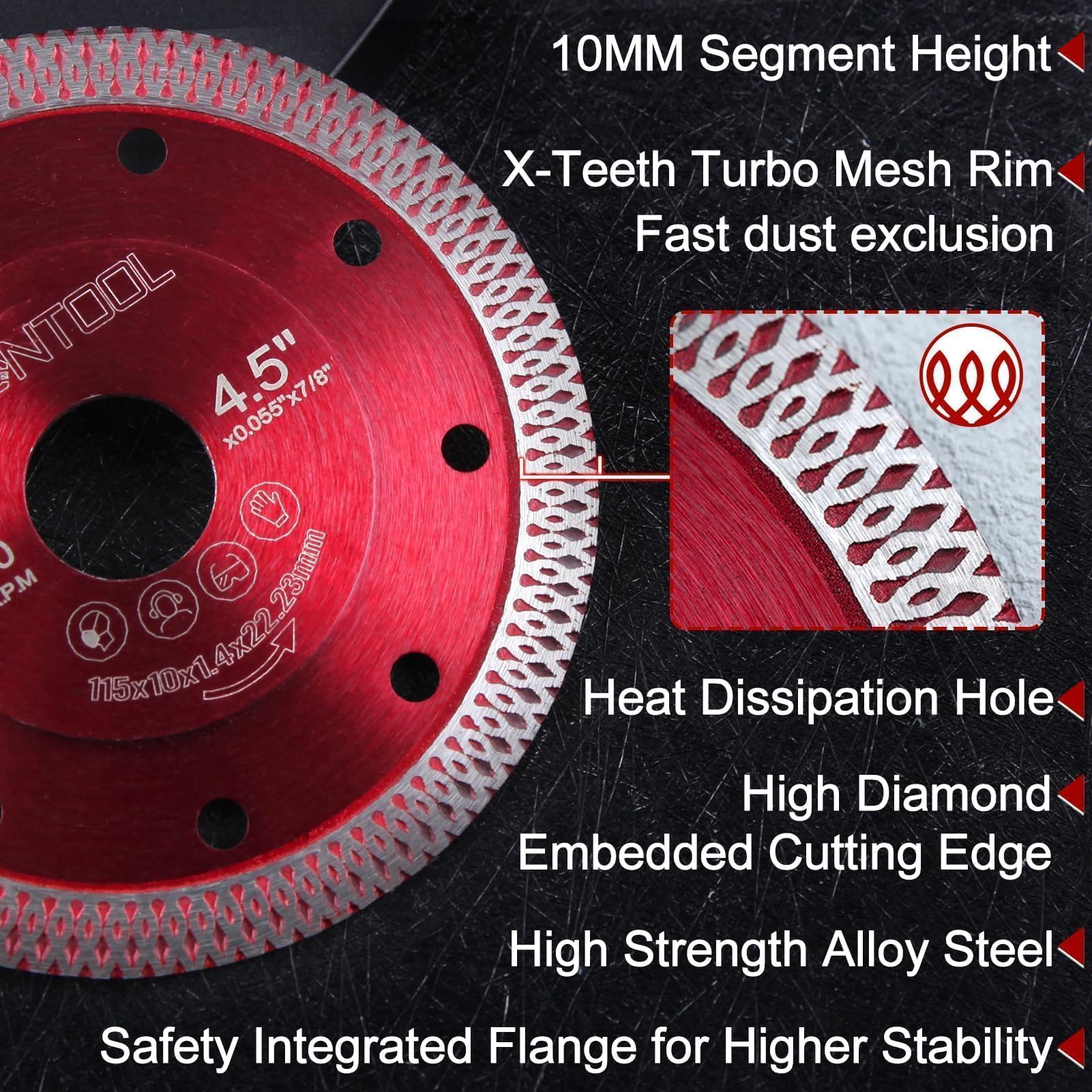 LEONTOOL 4-1/2 inch Super Thin Diamond Blade for Angle Grinder with Arbor Adapter X Teeth Tile Blade - Image 3