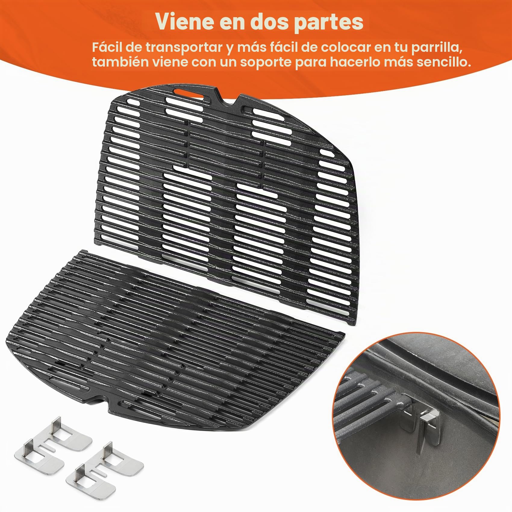 onlyfire Rejillas de cocción de Hierro Fundido para Weber Q300, Q320, Q3000, Q3100, Q3200 Parrilla de Gas -Weber 7646 Accesorio de Barbacoa - Juego de 2