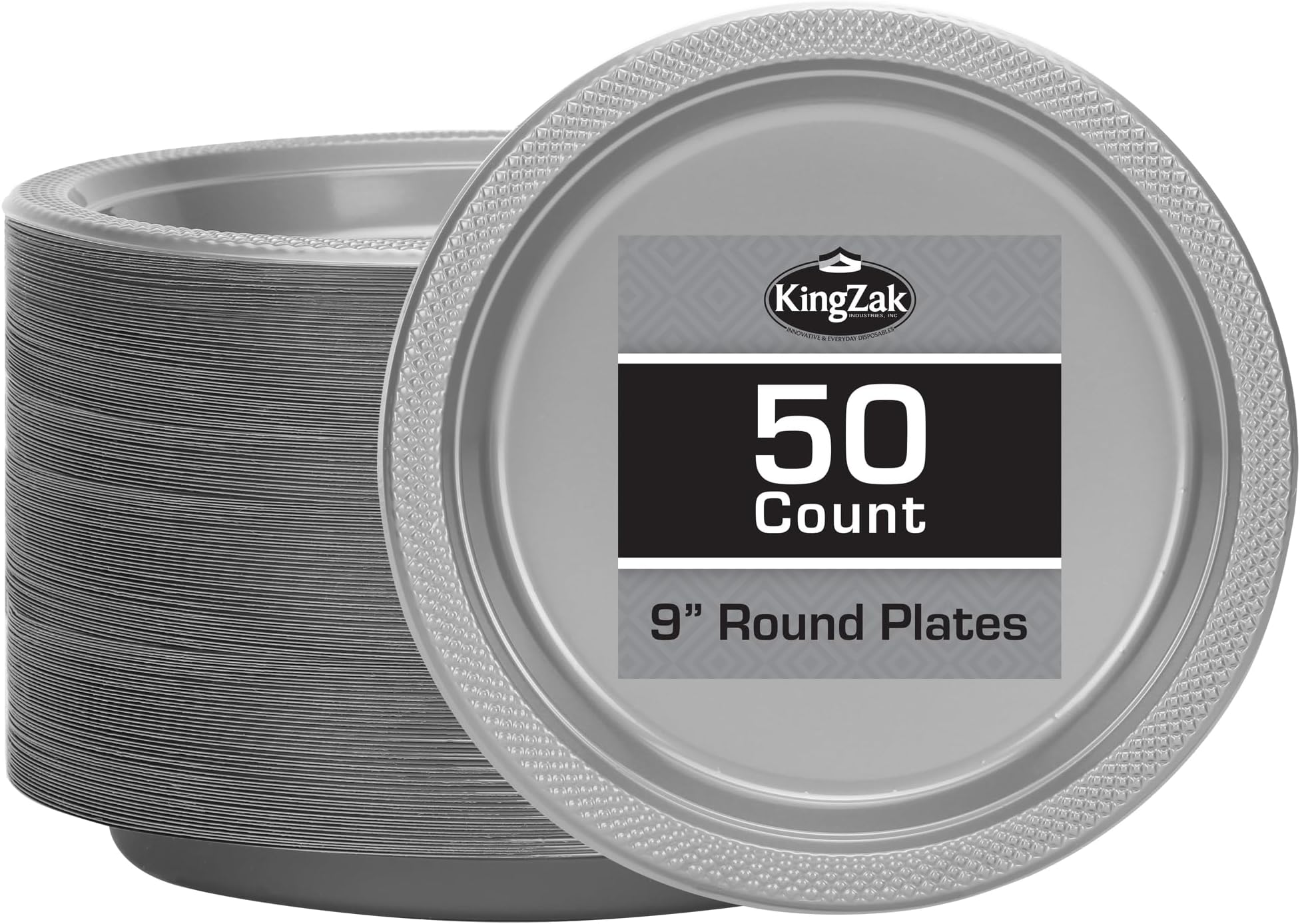 Silver Solid Color Premium Heavy Weight Plastic Dinner Plate (9") 50 Count - Premium Plastic, Elegant & Durable, Perfect for Events