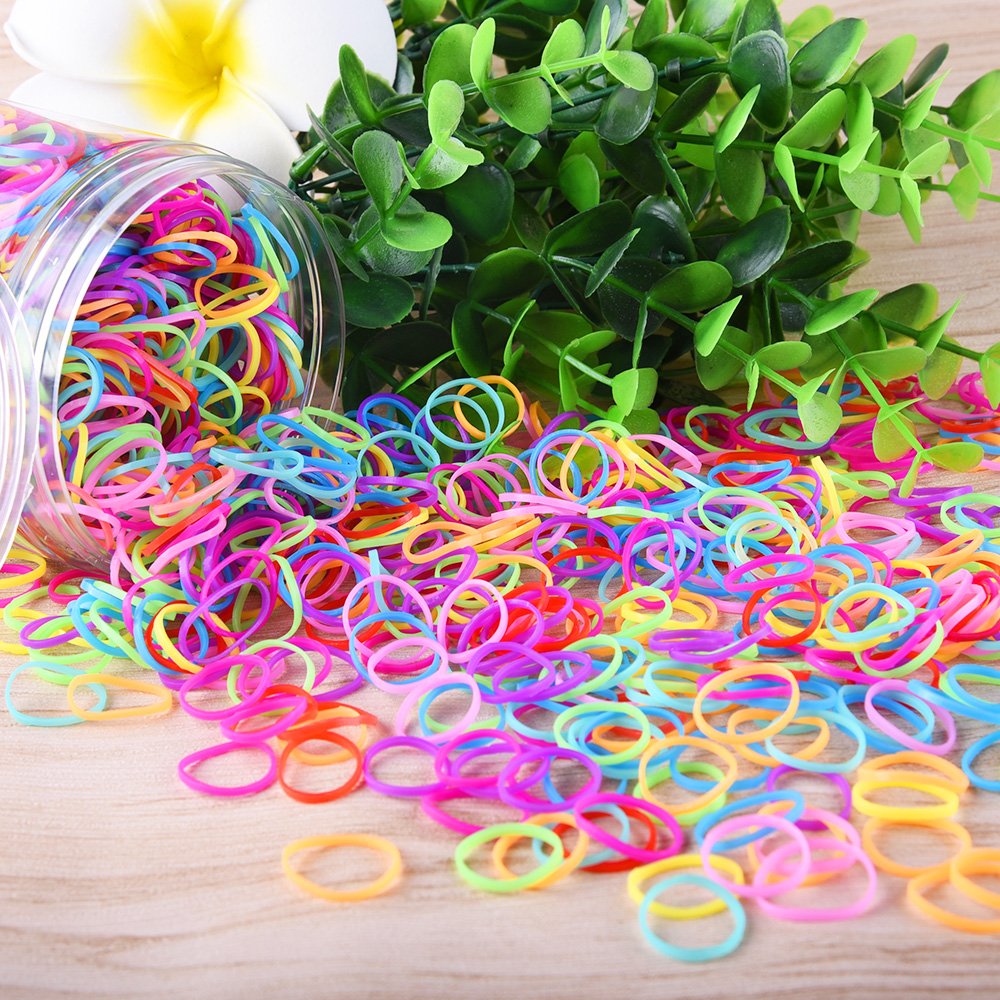 EAONE 2000 Pieces Multicolor Rubber Bands Small Candy Color Hair Bands