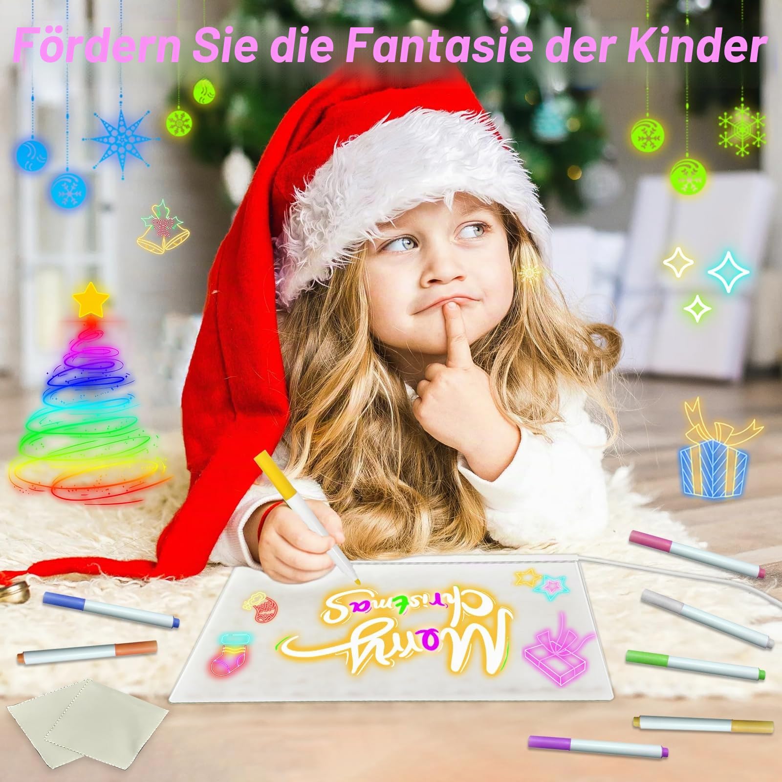 Led Maltafel Kinder mit Ständer/7-Farben-Stift, Acryl Transparente Maltafel Praktische Memo und Zeichenplatte Leuchttafel Notiztafel Glow Board für Schule Zuhause Schreibtisch Büro Café