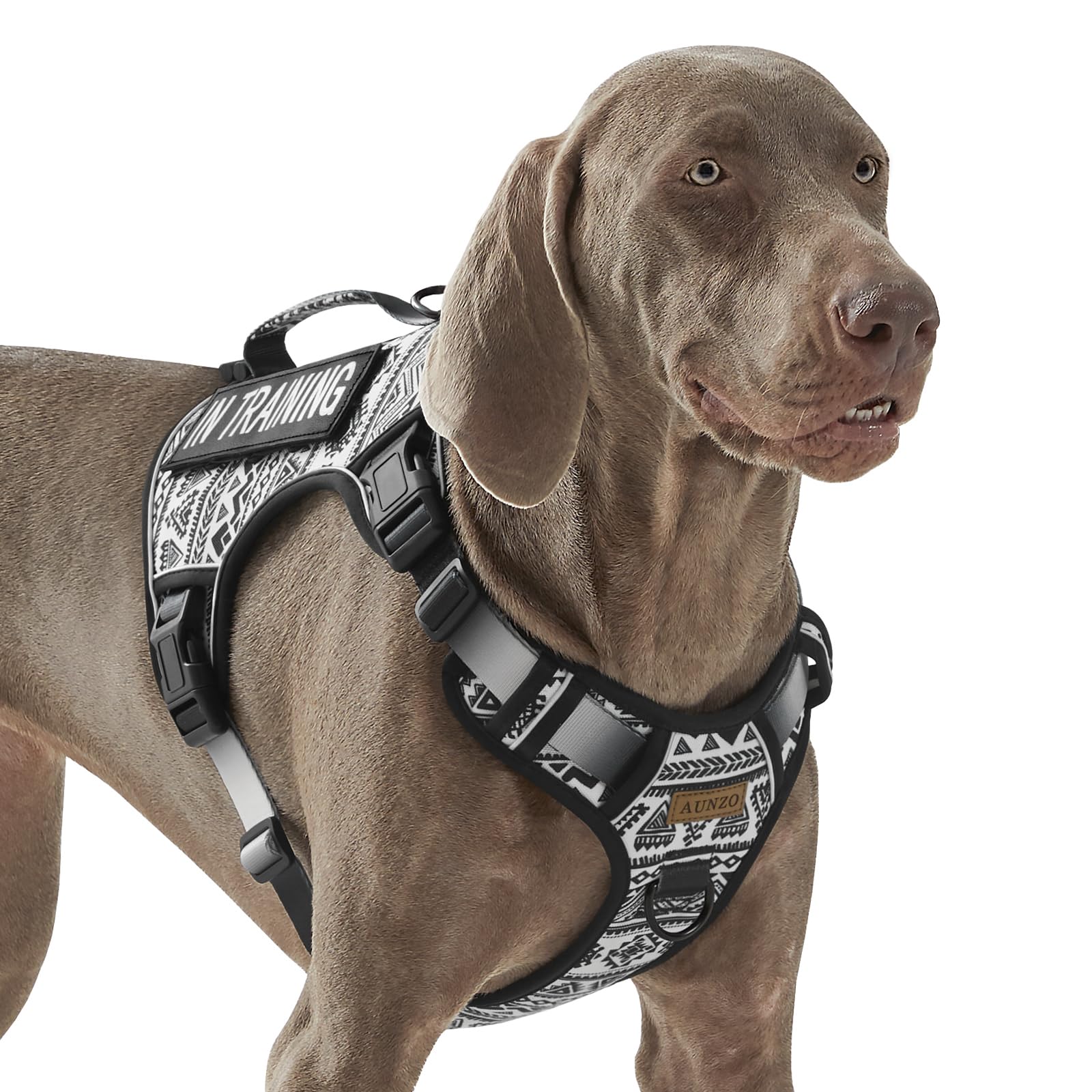 AUNZO Tactical Dog Harness for Extra Large Dog Breeds, Adjustable No Pull Dog Harness with Handle, Reflective K9 Military Service Vest for Walking Hiking Training, Black