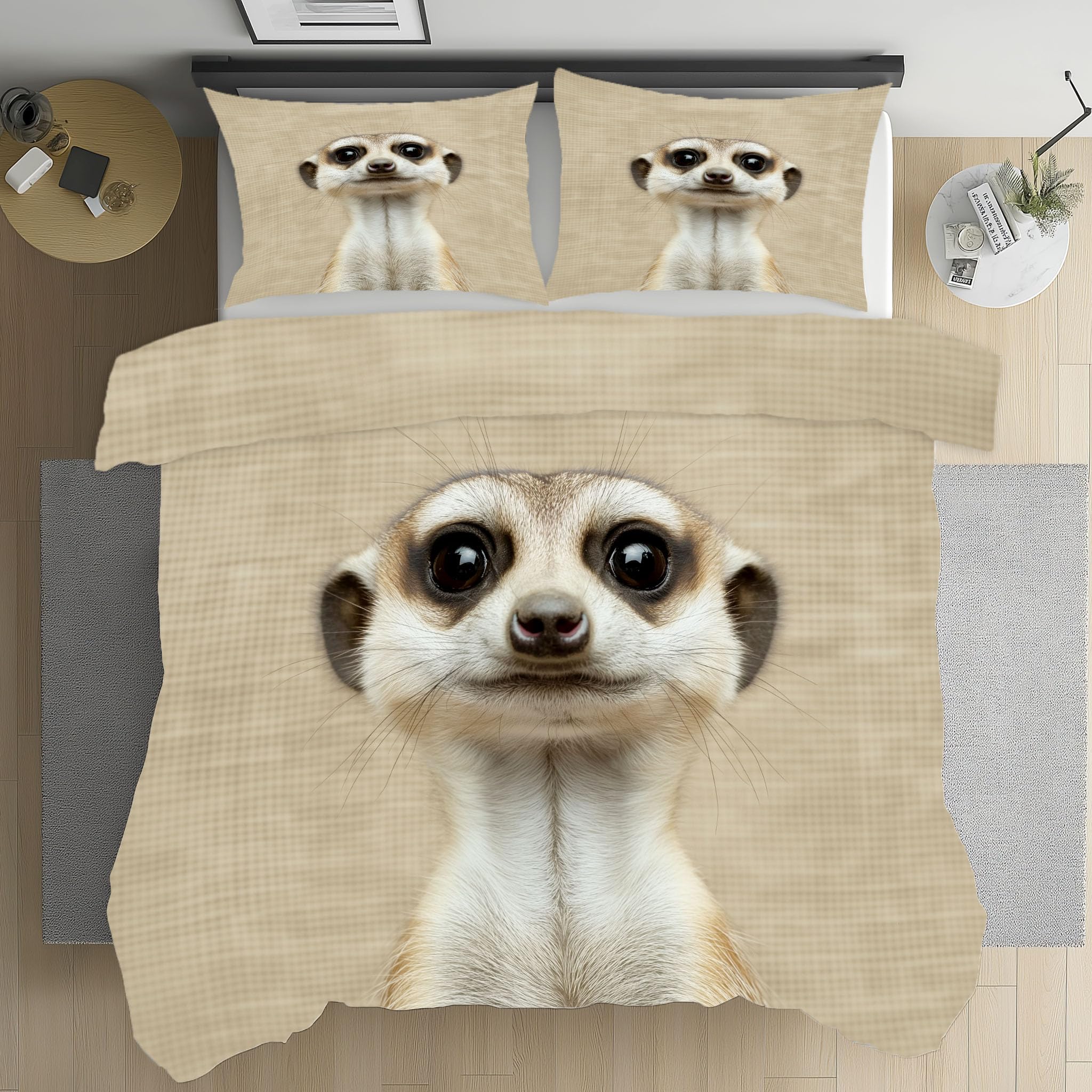 Microfibre literie suricate à carreaux parure 3D avec housse de couette 140x200 cm