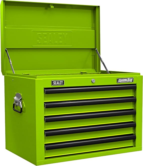 Sealey Topchest, Mid-Box & Rollcab Combination/Tool Chest on Wheels, 14 Drawer with Ball-Bearing Slides - Green - APSTACKTHV