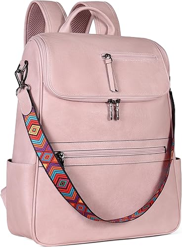 Miniatura 21 de FADEON Mochila para computadora portátil para mujer, mochila de viaje de cuero con compartimento para portátil, bolsa de hombro de PU de diseñador