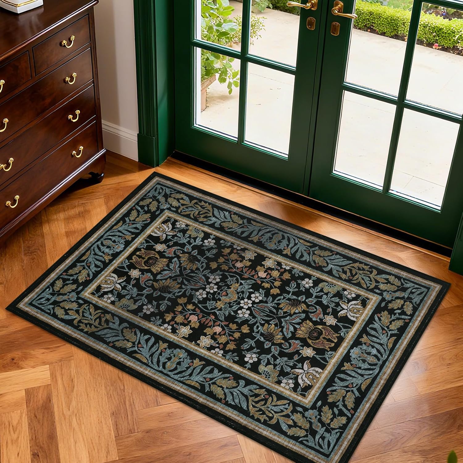 GarveeHome 2x3 Entryway Area Rug Boho Vintage Rugs Non Slip Front Door Rug, Washable Indoor Kitchen Rugs Soft Low-Pile Stain Resistance Small Door Mat for Bedroom Blue Black Blue Black 2' x 3' (Rectangular)