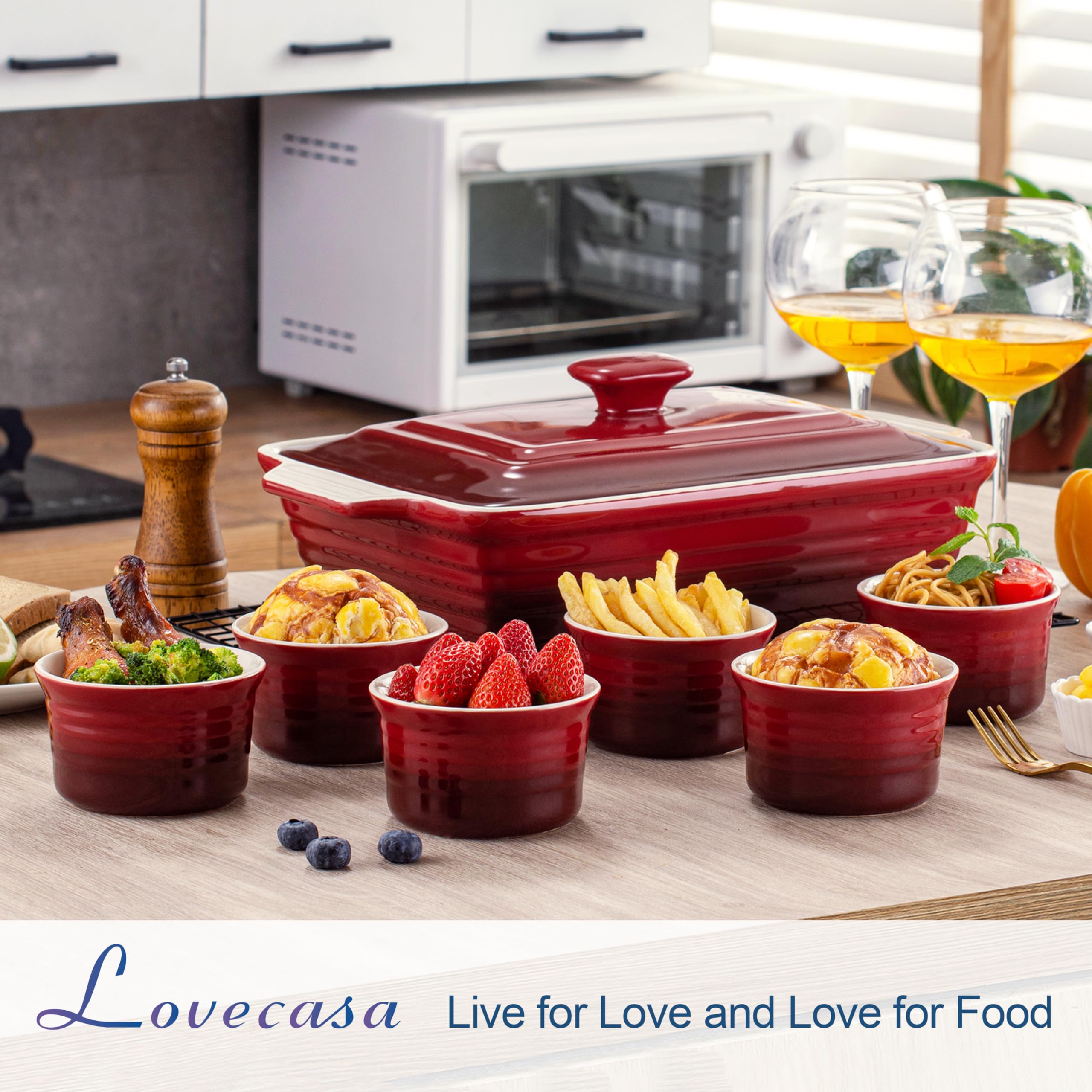 Lovecasa, 6 piezas x 280 CC Ramequin Dish de Cerámica, Ramequin Molde de Soplado Crema Quemada, Taza de Postre Tapas para Horno