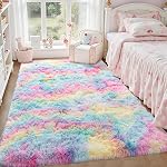Rugs pour le salon,4x6 Rugs Noir Fluffy pour Chambre,Soft Shag Lavable Coin de lit Jetez le tapis pour les enfants Chambre,Rug nourricière Shaggy non-dérapant