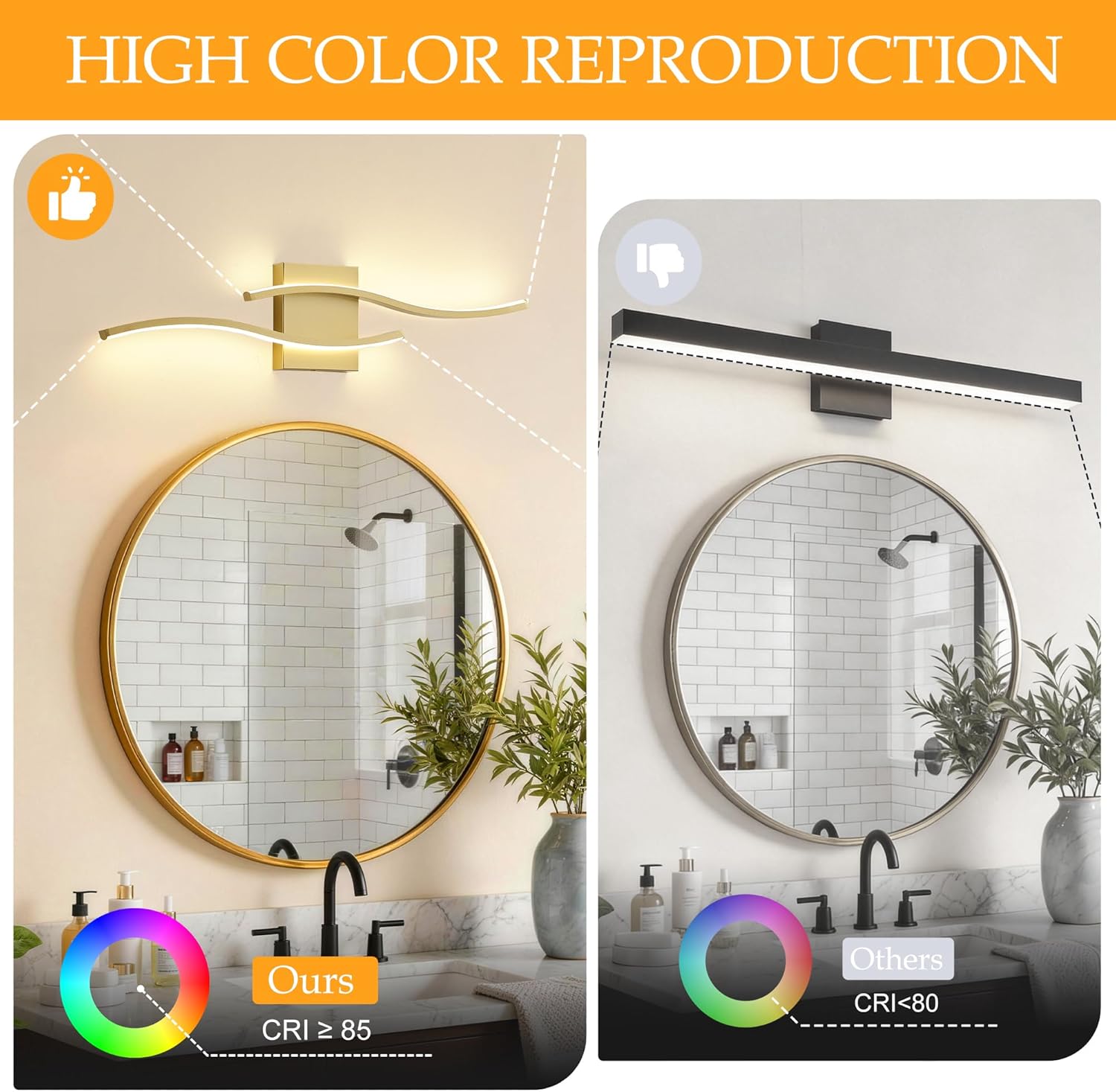 KARTOOSH 2 Pack Bathroom Vanity Lights Fixtures Over Mirror Hardwired Gold Light Fixture Wall Lights 3CCT Dimmable LED Bathroom Light Fixtures 23.6 Inch Modern Wall Sconce Picture Lights for Wall