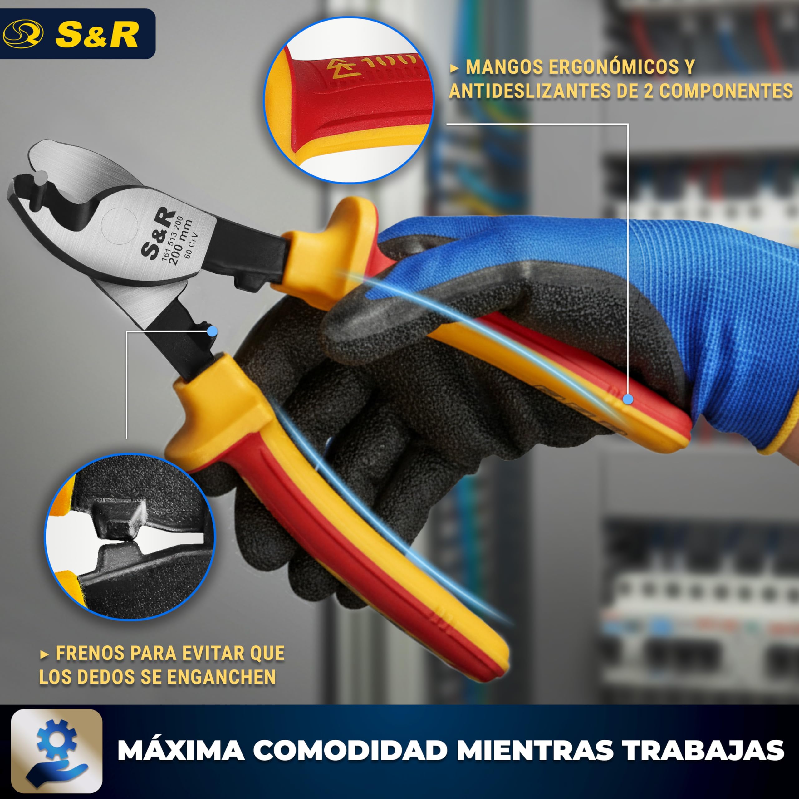 S&R Alicate Cortacables electricista aislada VDE hasta 1000 V - Cortador Alambre 20 cm acero 70C dureza 66 HRC