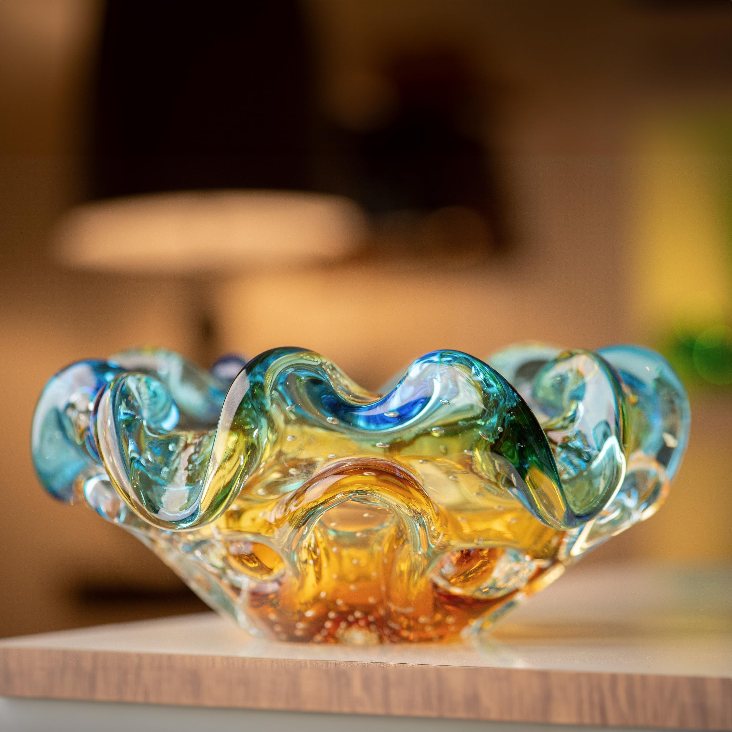 置物 Murano glass, Venetian glass 42cm & 32 Cinzeiro de Cristal Murano com Aspente Azul com Âmbar - São Marcos