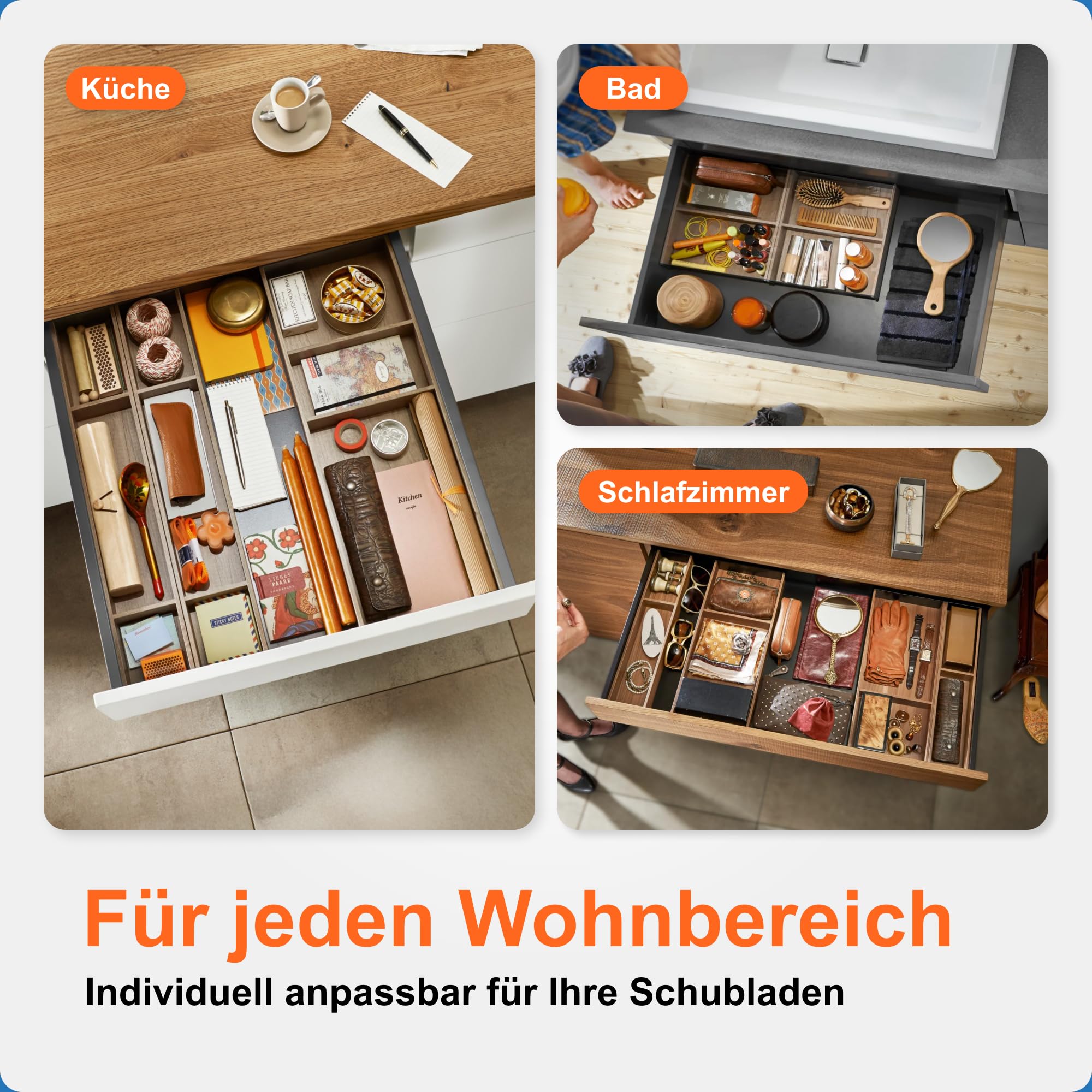 Blum AMBIA-LINE Besteckkasten | Premium Schubladen-Organizer für moderne Küchen & Schränke | schützt, sortiert & ordnet Besteck übersichtlich | mit Antirutschfüßen | 47 × 30 × 5 cm | Bardolino Eiche