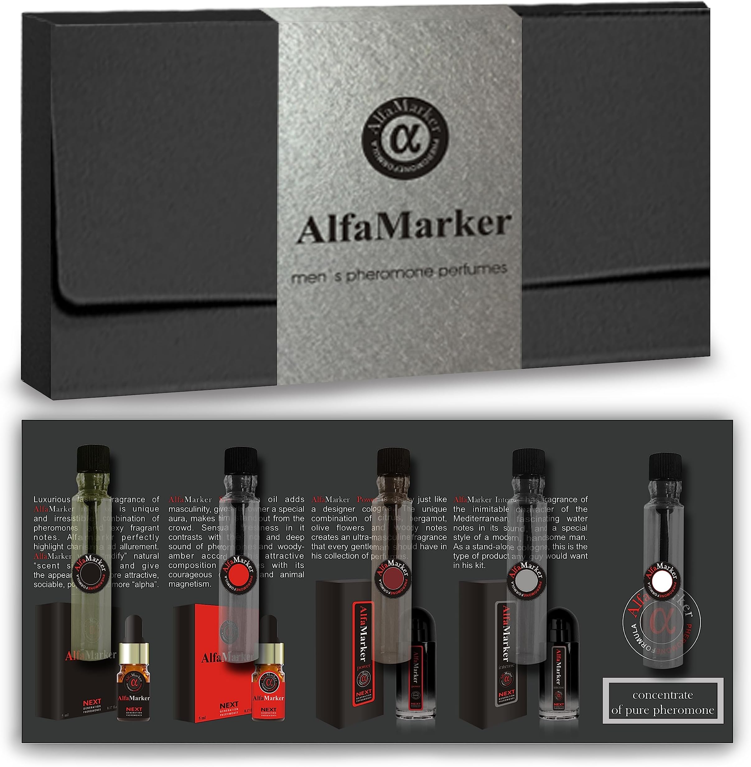Cologne for Men with Pheromones - 5 Male Oil Perfumes x 2ml -Oil Perfume Set for Man - Great Holiday Gift