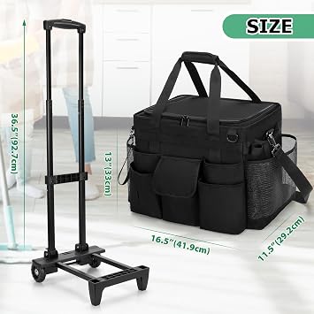 LoDrid Rolling Cleaning Caddy with Lid and Detachable Trolley, Black