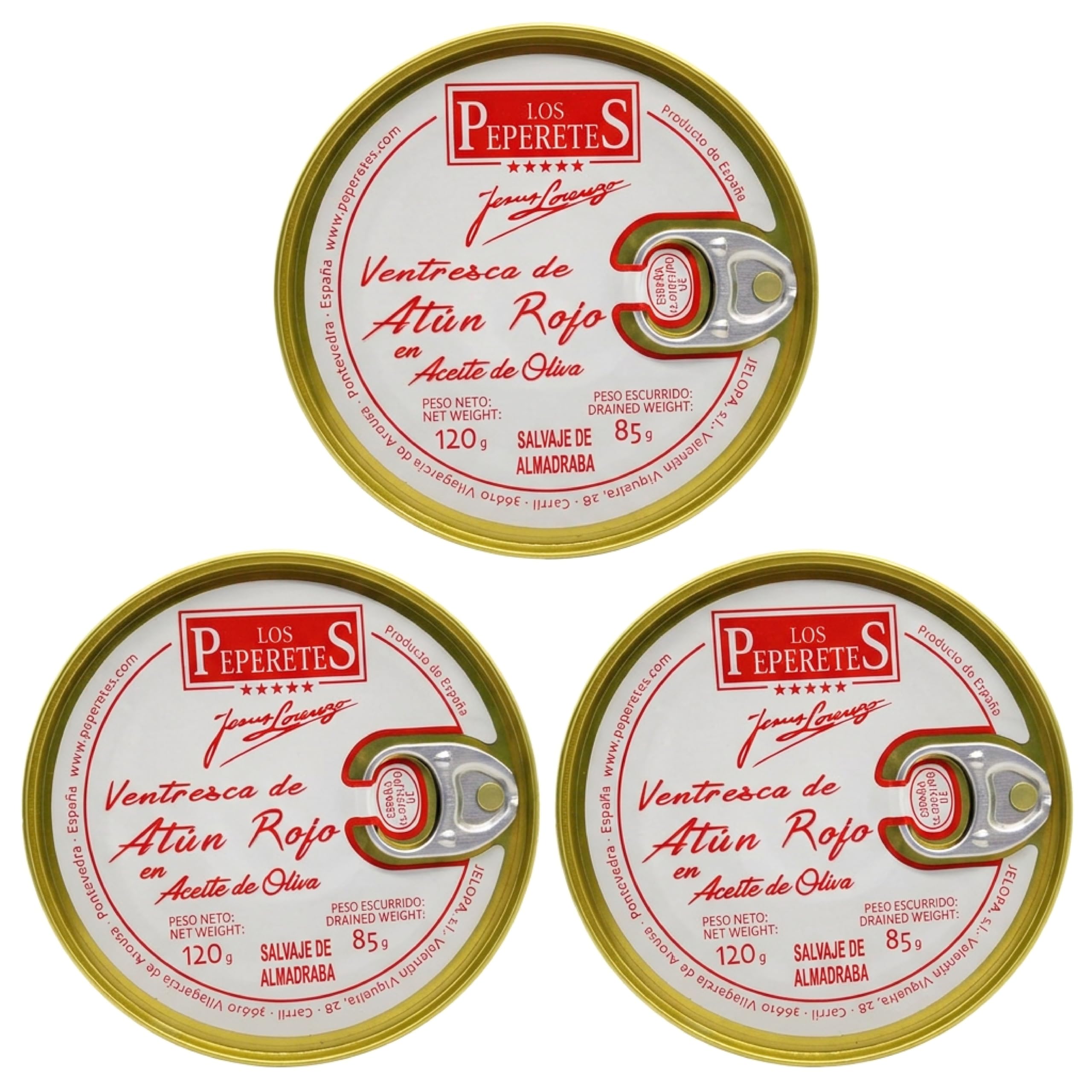 LOS PEPERETES x3 Lata Ventresca de Atún Rojo en Aceite de Oliva | Atún Rojo Salvaje de Almadraba | Conserva Gourmet Artesanal | Láminas Seleccionadas y Envasadas a Mano 360 g