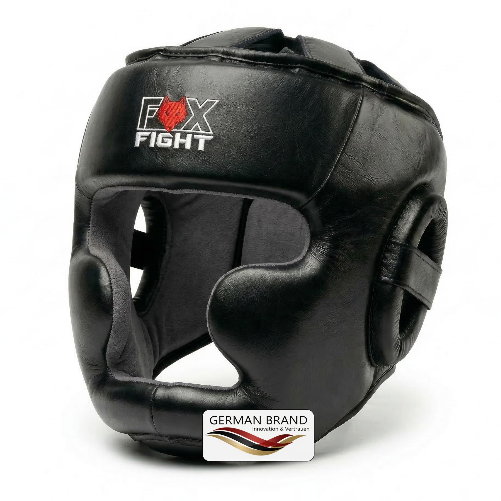FOX-FIGHT Kopfschutz Full Face | aus echtem Leder | Boxhelm für Sparring | Verstellbare Größe für Boxen, MMA, Muay Thai, Kickboxen & Kampfsport