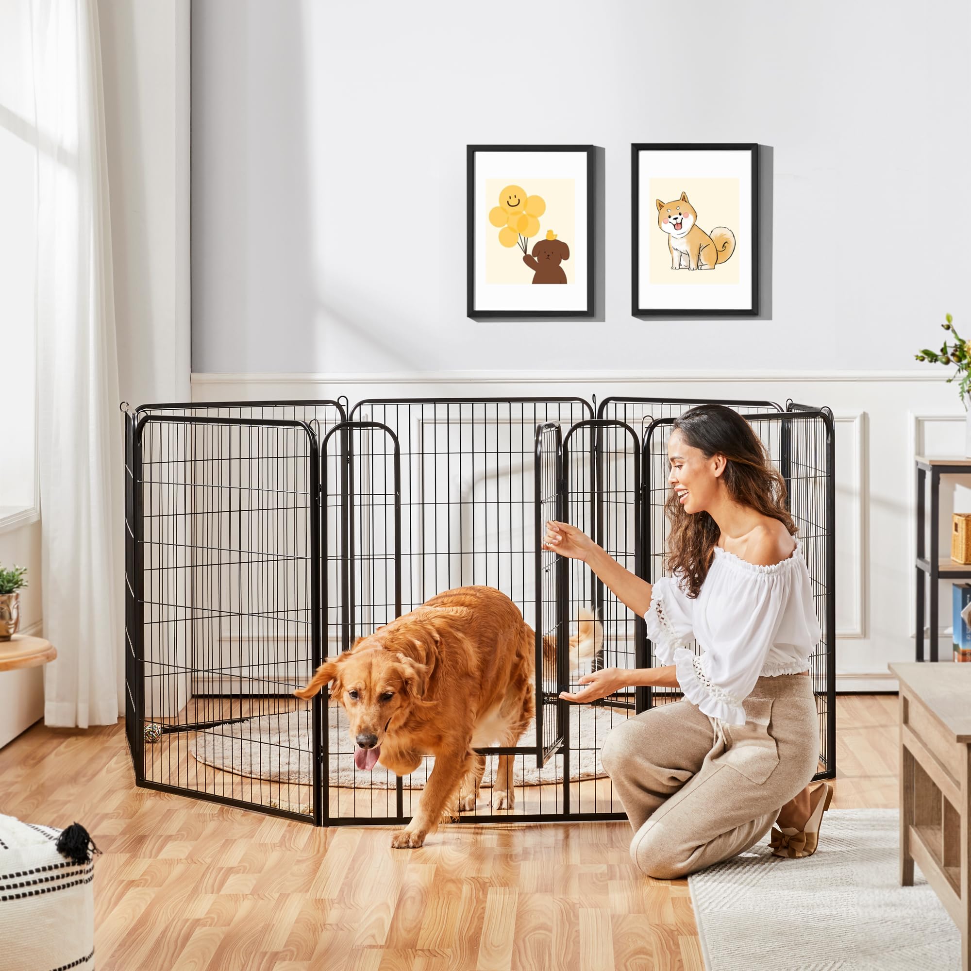 Yaheetech 8 Panneaux Enclos Parc pour Petit Animal Chien Chiot Lapin Canard Exterieur avec Porte 80 x 100 cm