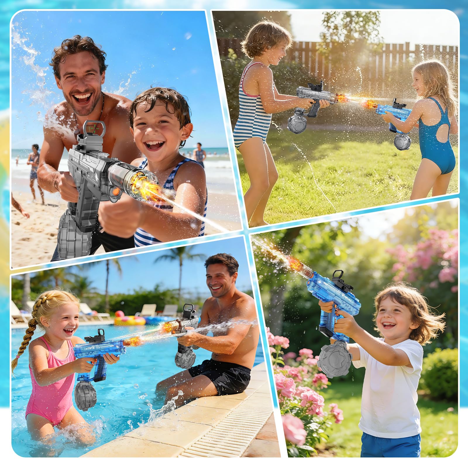 Elektrische Wasserpistole 2PCS, Automatische mit LED-Lichtern, Große Kapazität, Wasserpistole Elektrisch für Kinder und Erwachsene, Spielzeug für Sommer-Außen-Pool-Strand-Partys (Schwarz und Blau)