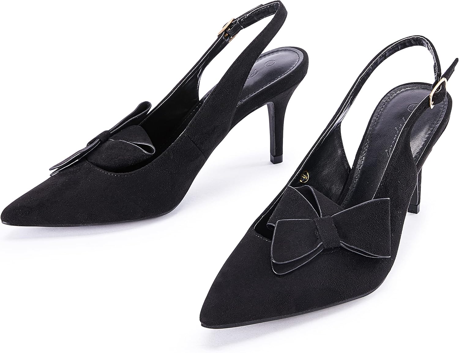 PiePieBuy Womens Pointed Toe Slingback Pumps Mid Heel Bow Stilettos Sandals Faux Suede Wedding Party Dress Shoes - Image 3