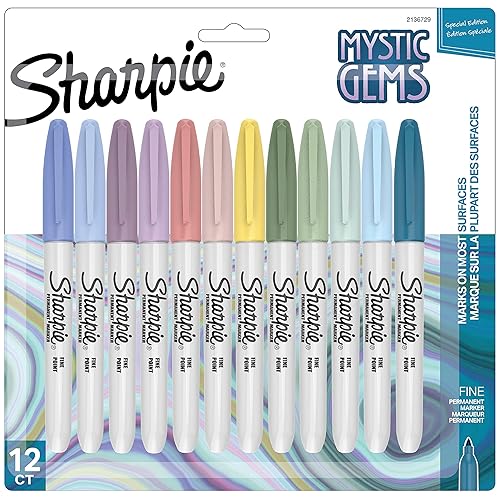 Sharpie Permanent Markers, Mystic Gem Special Edition, Fine Point, Assorted Colors, 12 Count
