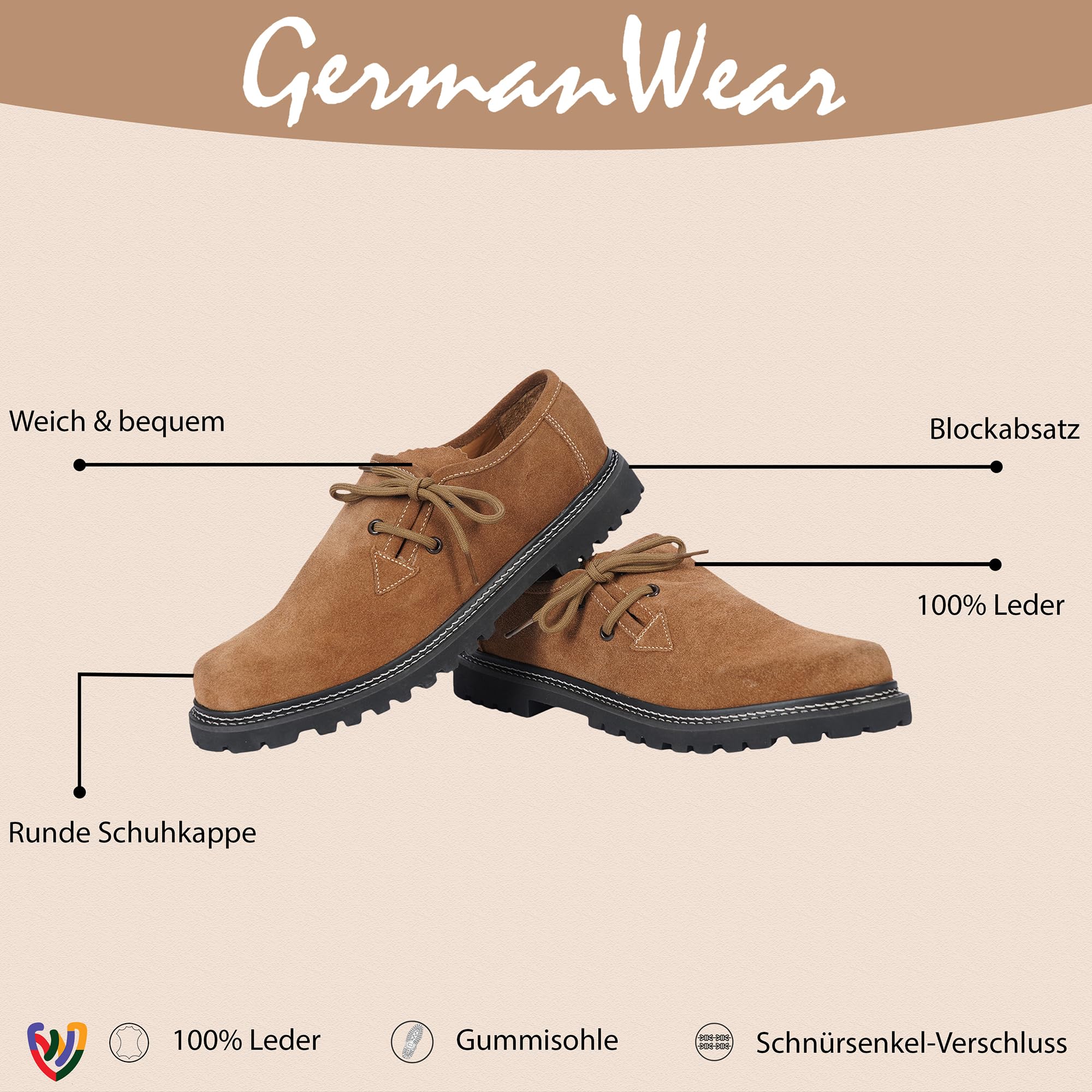 German Wear Trachtenschuhe Haferlschuhe Herren Lederschuhe Braun, Schwarz & Kastanienbraun