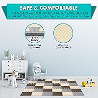 Vista 29 de ProSource Alfombra de espuma para rompecabezas para niños y bebés con colores sólidos, 36 o 16 azulejos encajables con bordes, Negro/Gris/Blanco
