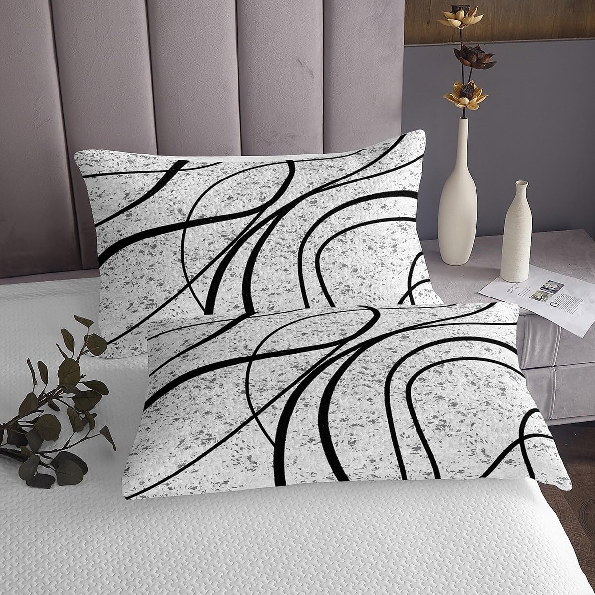 Erosebridal Coverlet Set King Size Stripe Line Bedspread for Minimalists Men Women Abstract Pattern Black Grey Retro Quilted Coverlet Soft Luxury Quilted