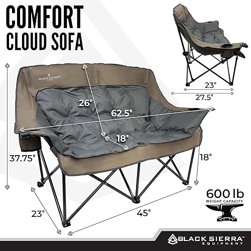 Miniatura 2 de Black Sierra - Silla doble de camping para adultos, sofá biplaza plegable de gran tamaño que soporta 600 libras, sofá acolchado de felpa para