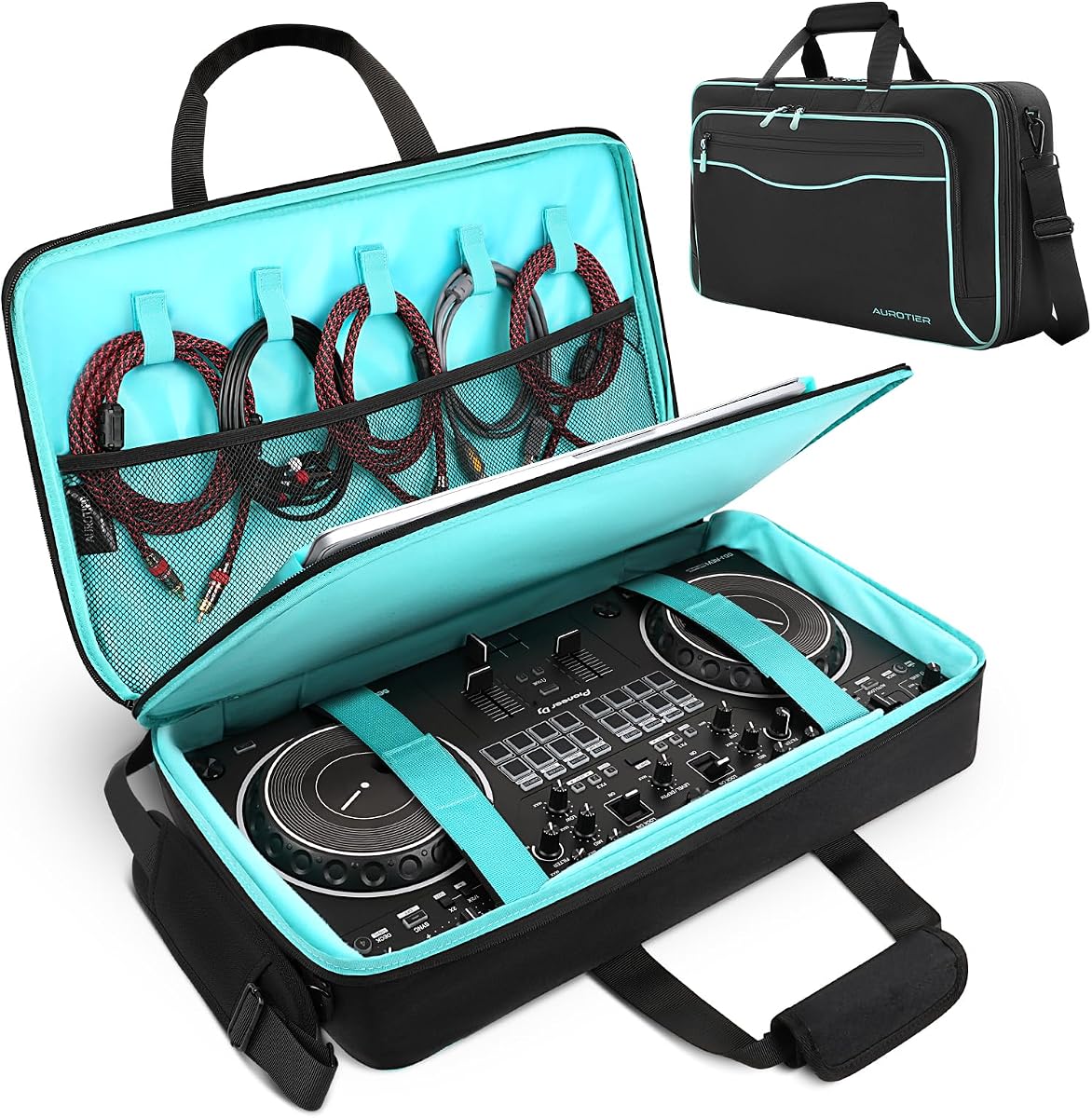 Bolsa para DJ para DDJ-FLX4/DDJ 200/DDJ 400/DDJ REV1, Bolsa cruzada acolchada para controlador de DJ con 4 bolsillos para computadora portátil de 17,3 pulgadas, cables, estuche para mezclador DJ con correa ajustable para el hombro para equipo de DJ