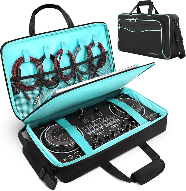 Bolsa para DJ para DDJ-FLX4/DDJ 200/DDJ 400/DDJ REV1, Bolsa cruzada acolchada para controlador de DJ con 4 bolsillos para computadora portátil de 17,3 pulgadas, cables, estuche para mezclador DJ con correa ajustable para el hombro para equipo de DJ