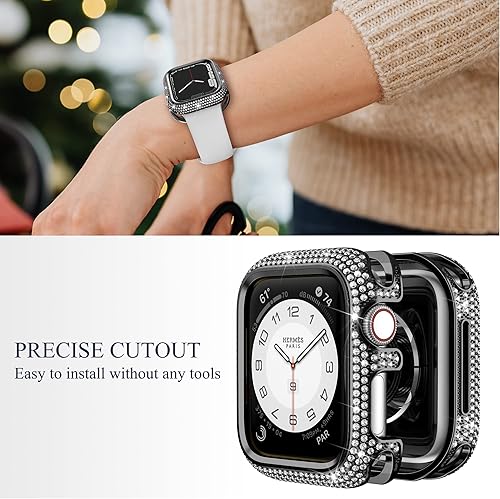 Miniatura 4 de BAIHUIAM Bling Cases - Fundas compatibles con Apple Watch de 1.575 pulgadas SESeries 6, 5, 4, funda protectora de metal inoxidable con diamantes de