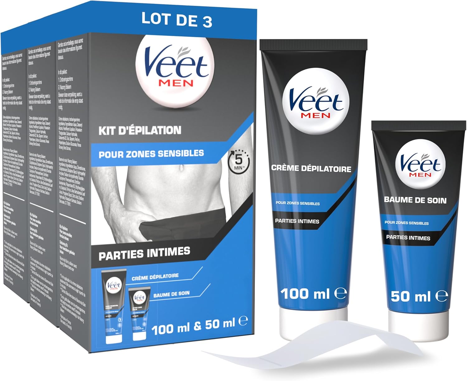 VEET FOR MEN Lot de 3 Kit d’Épilation Parties Intimes 3 Crèmes