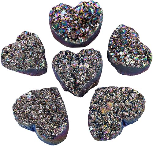 Miniatura 3 de Rockcloud Figura de piedra preciosa con forma de corazón de geoda drusa con revestimiento de titanio natural para meditación, reiki, curación,