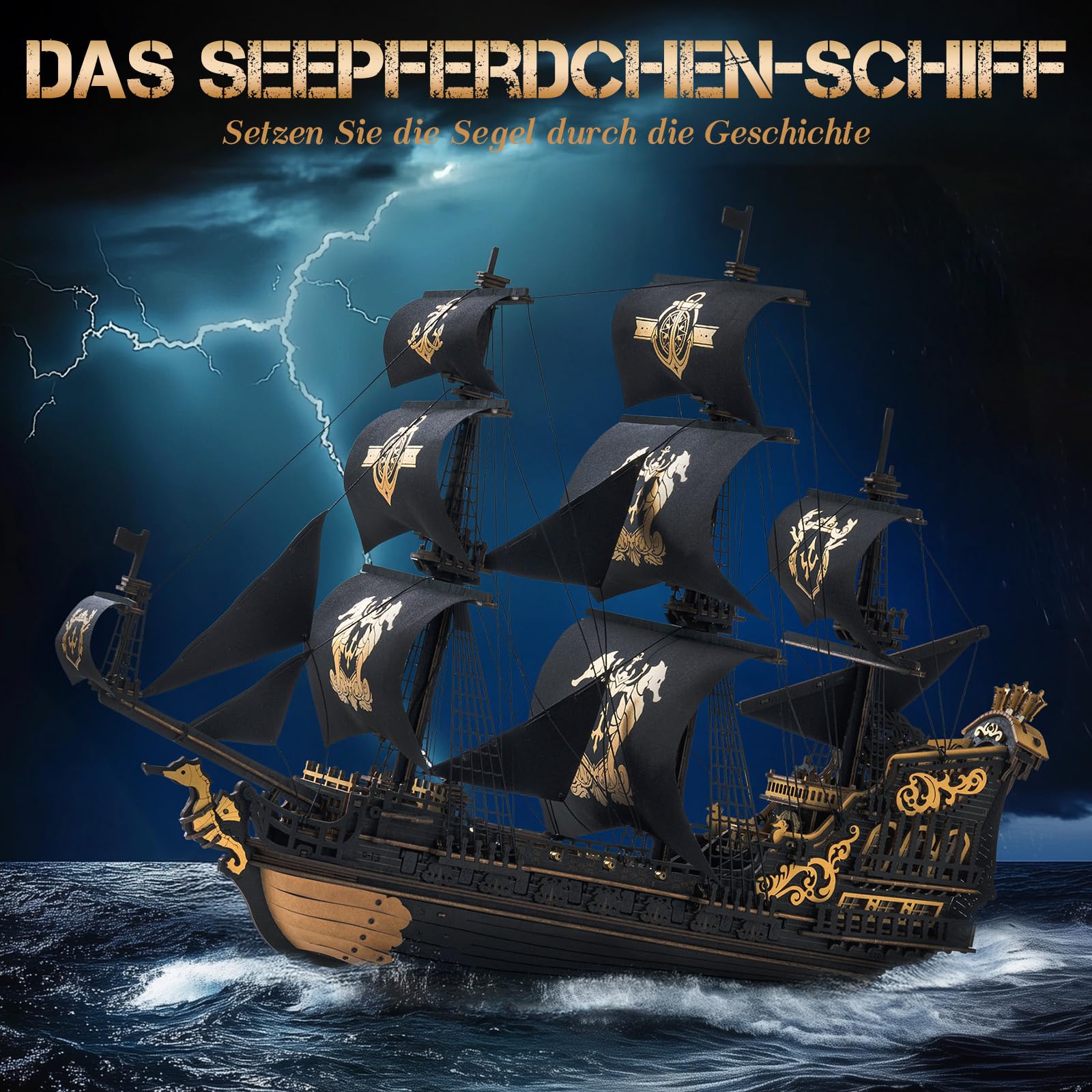ROKR Seepferdchen Barke MCB02 3D Puzzle Holz Modellbausatz Erwachsene Bauen Schiffsmodell Bausatz Holz Basteln Dekoration Einzigartig Geschenk für Männer