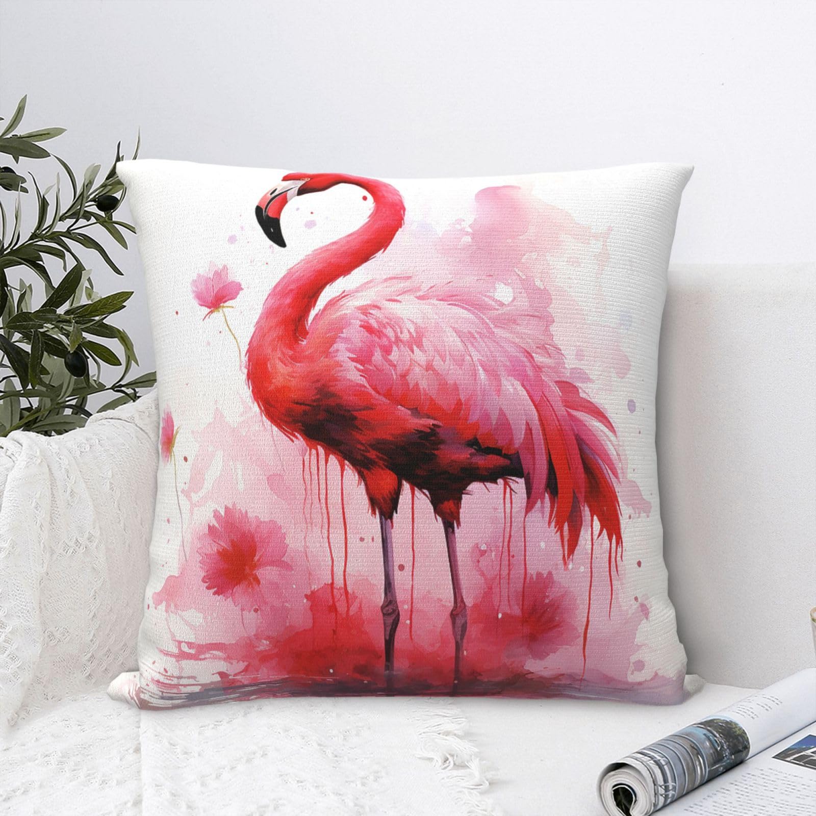 FodPand Luxury Velvet Throw Pillow Covers 24"x24" Super Soft Decorative Pillow Cases - Flamingo Watercolor Pillowcases Modern Lumbar Cushion Cases for Couch Sofa Bed Pillow Shams