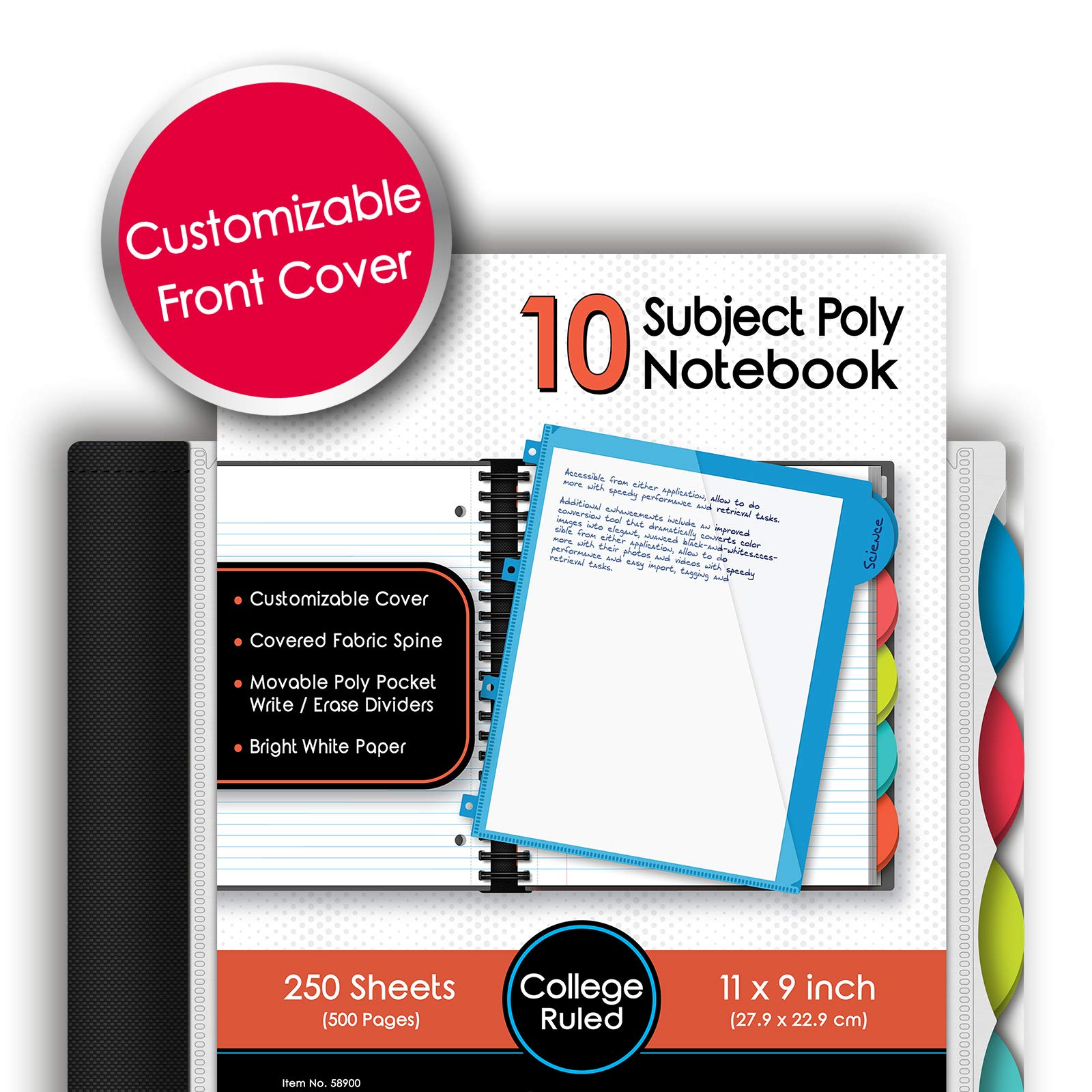 iScholar iQ+ Cahier à 10 sujets à couverture en polyéthylène ligné pour études universitaires, 27,9 x 21,6 cm, 250 feuilles, bleu sarcelle (58900-TL)