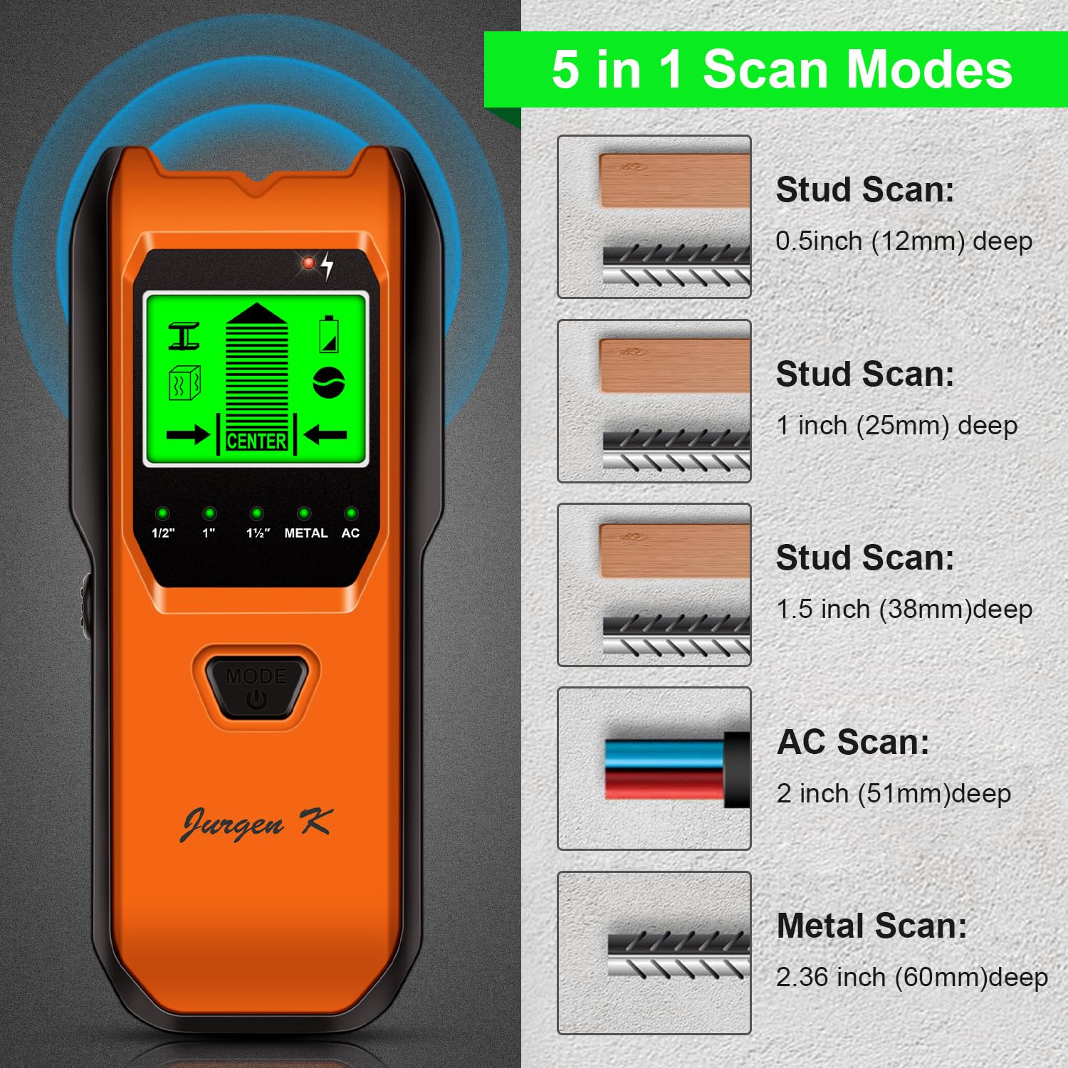 Jurgen K Stud Finder - 5-in-1 Wall Scanner -3