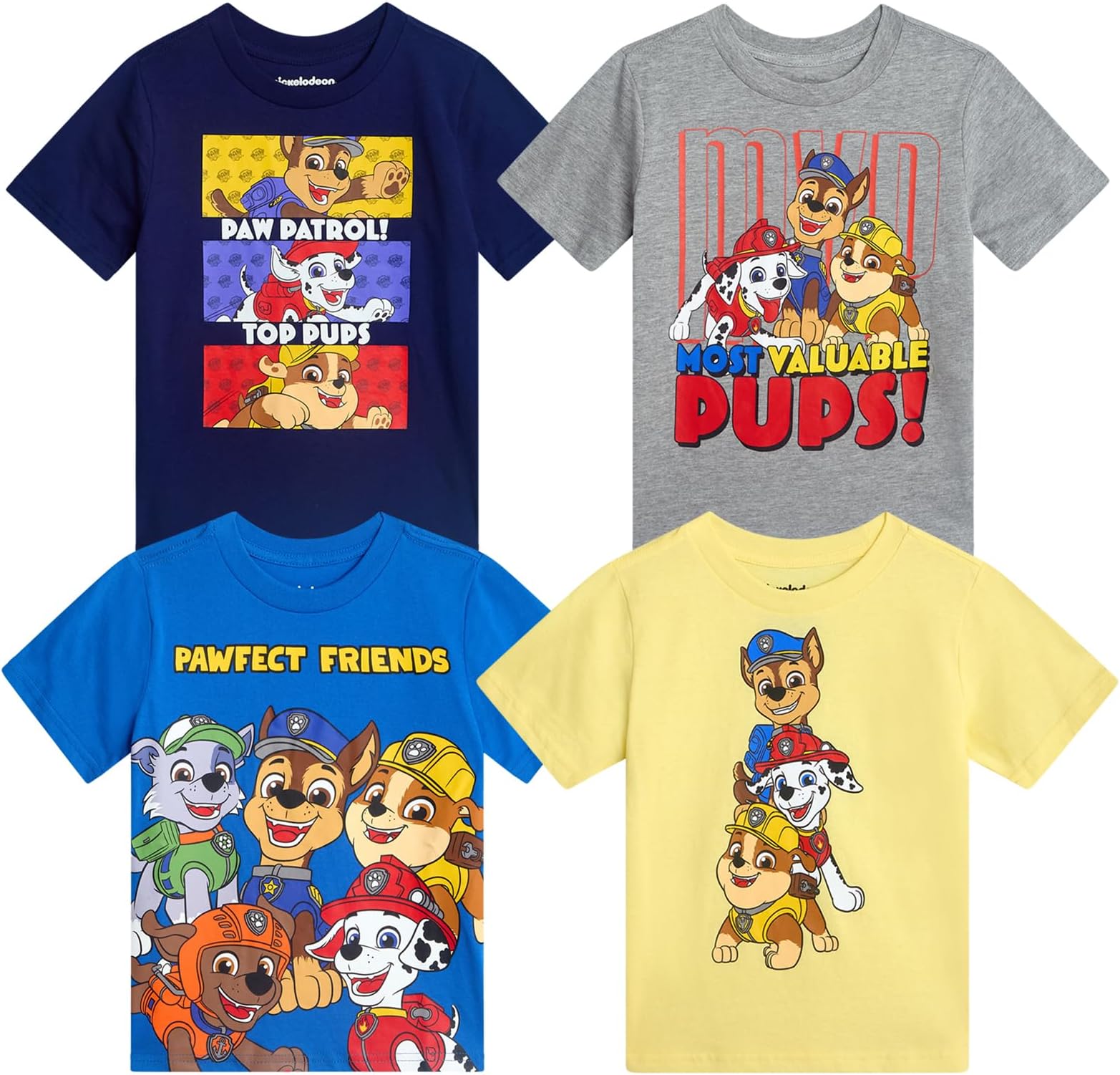 Nickelodeon Boys Tshirts - 4 Pack Paw Patrol Shirt Crewneck Short Sleeve Graphic Tees - Casual Shirts for Boys