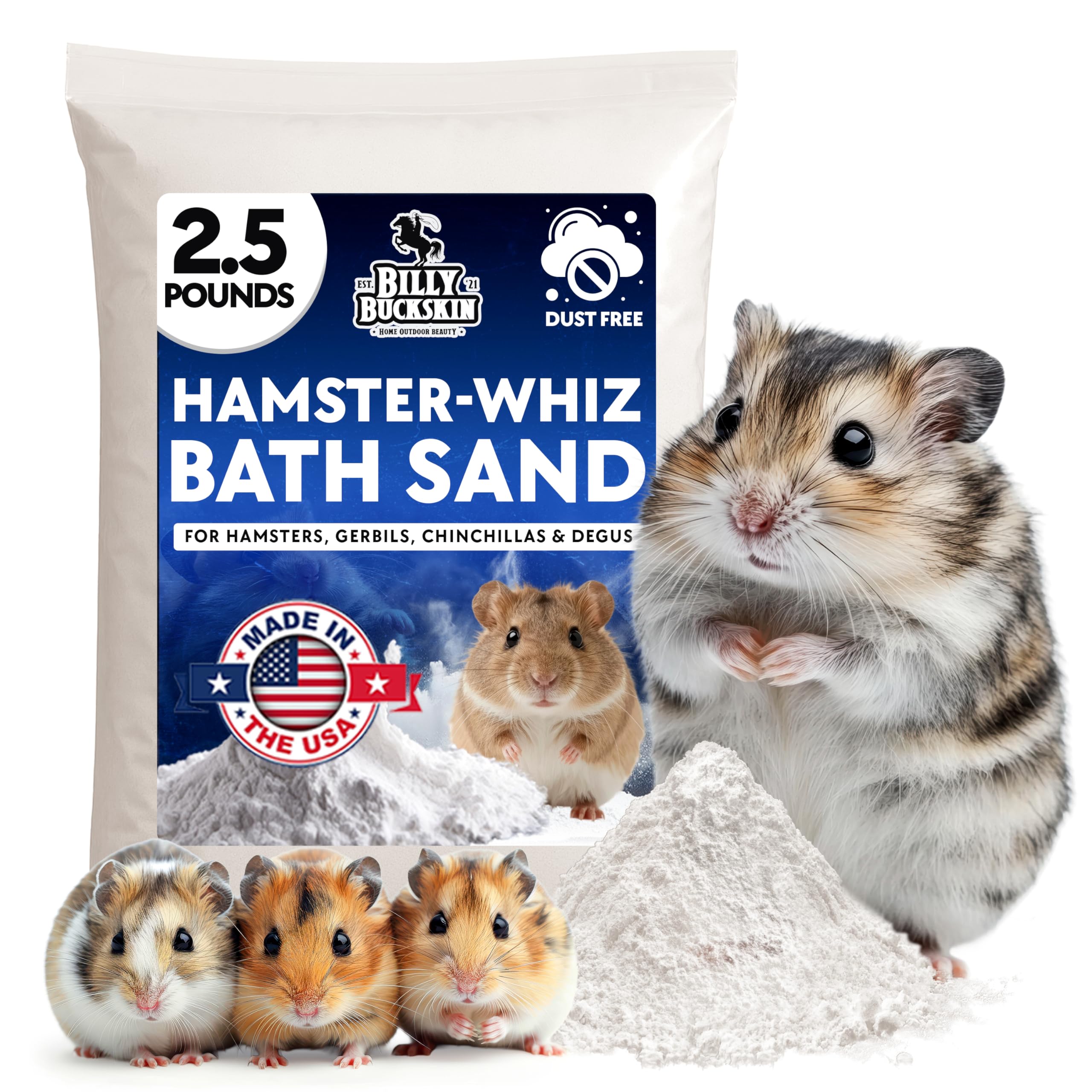 2.5 LB. Hamster Sand Bath - Dust Free, All Natural Volcanic Ash for Fur Health - Sand Bath for Chinchillas, Gerbils, Mice, Degus & All Small Pets -