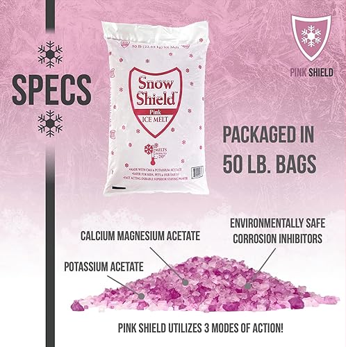 Miniatura 7 de Pink Snow Shield Ice Melt (50 libras)  Un derretimiento de hielo seguro para mascotas que es eficaz por debajo de cero grados y es seguro para