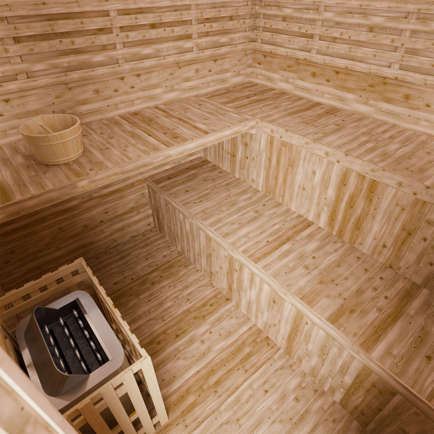 Artsauna Gartensauna Eldur mit 8 kW Ofen, Beleuchtung & Zubehör - Saunahaus aus Fichtenholz - Außensauna für 4 Personen - Outdoor Sauna 200x200x256 cm