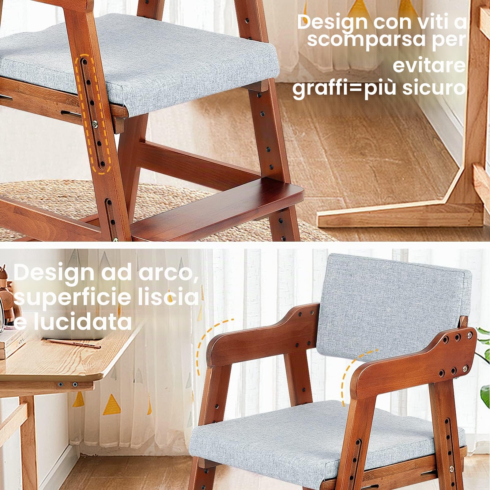 Ezebaby Seggiolone, sedia per bambini, in legno di faggio, regolabile in altezza, stabile e sicura, fino a 90 kg, per bambini e adulti